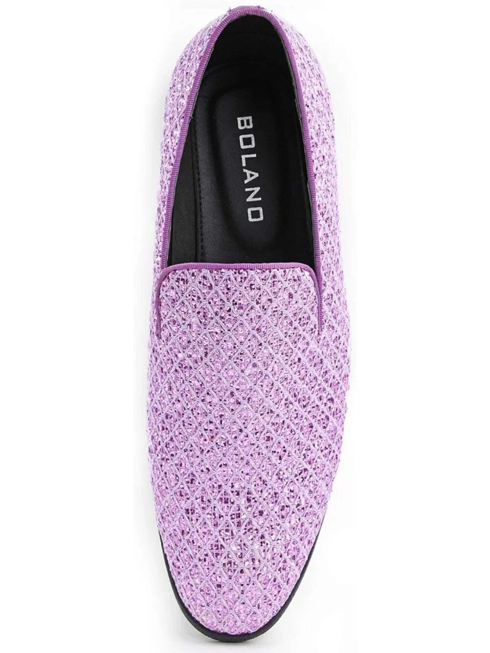 Bolano Men's Lavender Glitter Loafers Slip On Metallic Tuxedo Block Heel Shoes